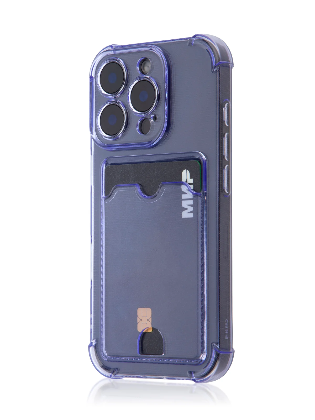 Фиолетовый чехол для iPhone 16, Pro, Max, Plus противоударный BROSCORP, карман для карт, защита углов
