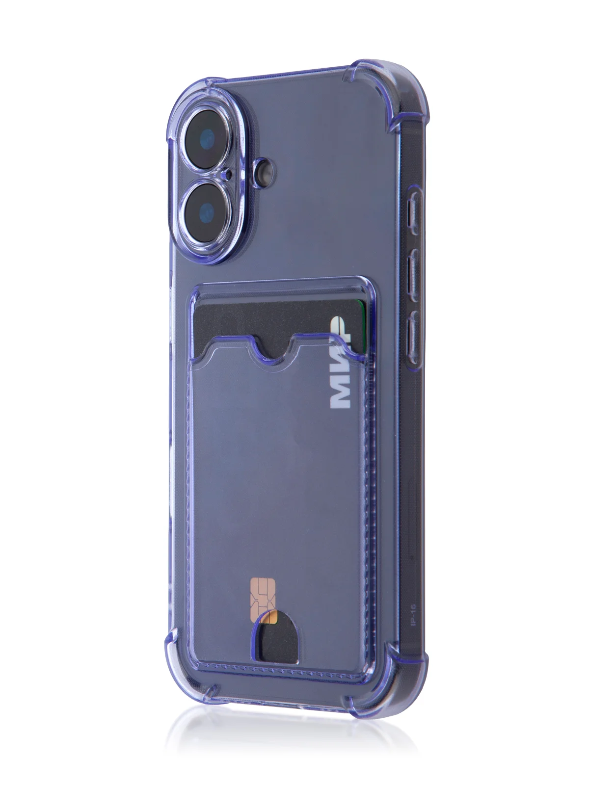 Фиолетовый чехол для iPhone 16, Pro, Max, Plus противоударный BROSCORP, карман для карт, защита углов