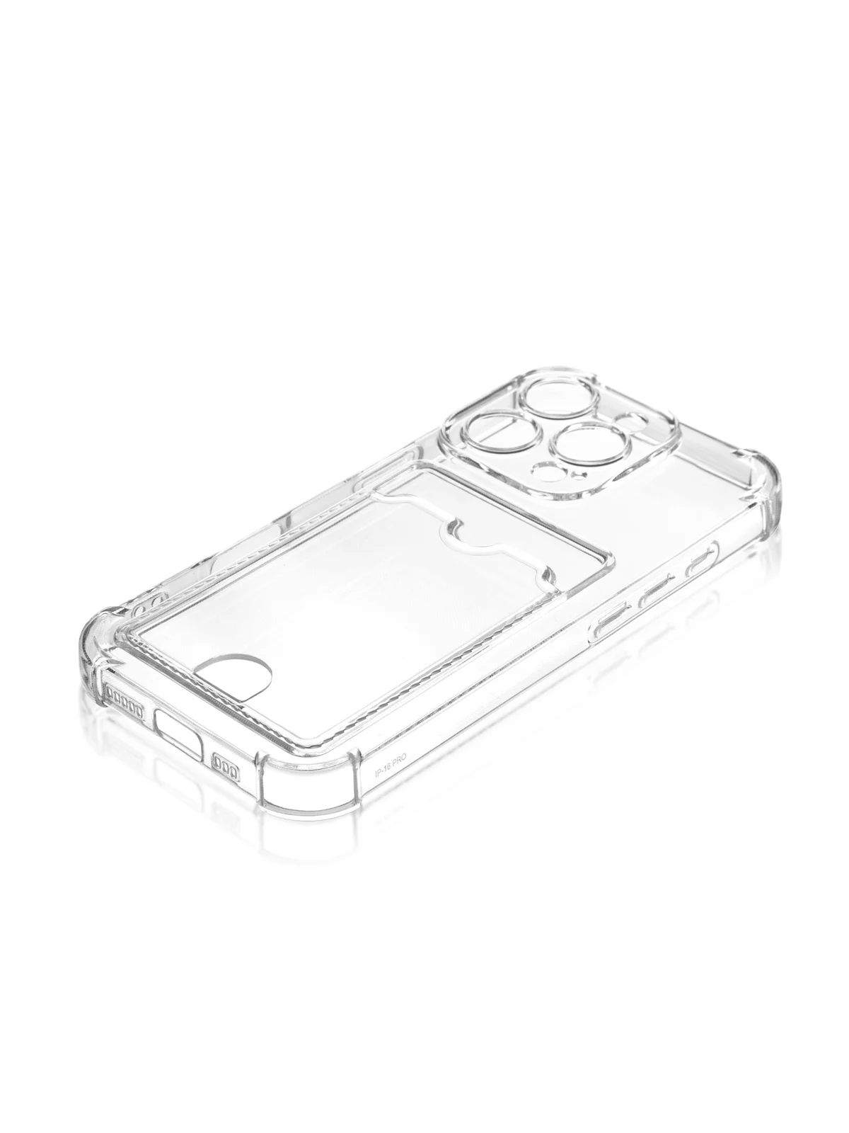 Прозрачный чехол для iPhone 16, Pro, Max, Plus противоударный BROSCORP, карман для карт, защита углов