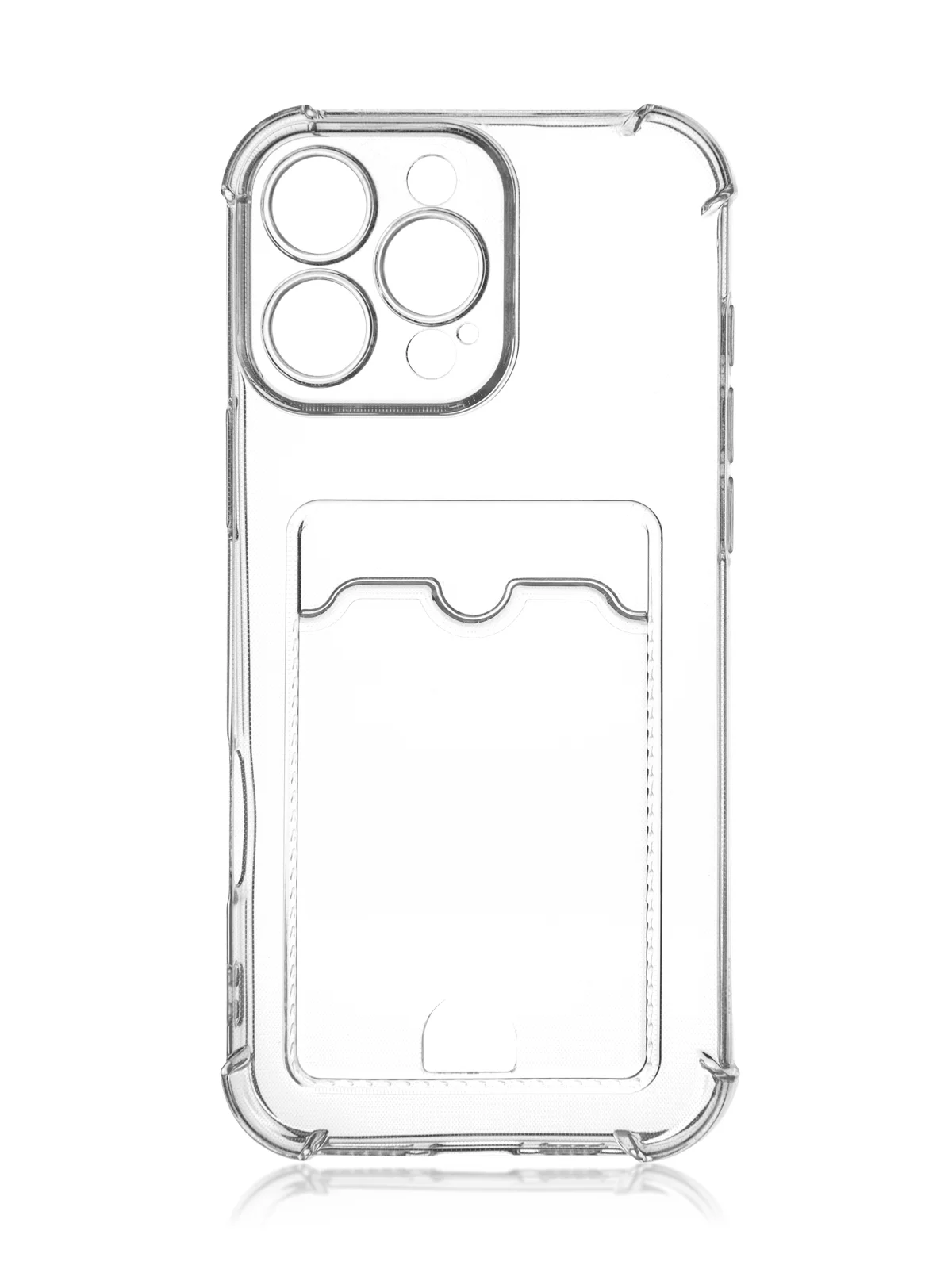 Прозрачный чехол для iPhone 16, Pro, Max, Plus противоударный BROSCORP, карман для карт, защита углов
