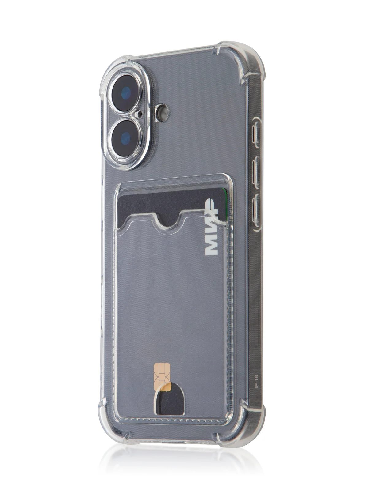 Прозрачный чехол для iPhone 16, Pro, Max, Plus противоударный BROSCORP, карман для карт, защита углов