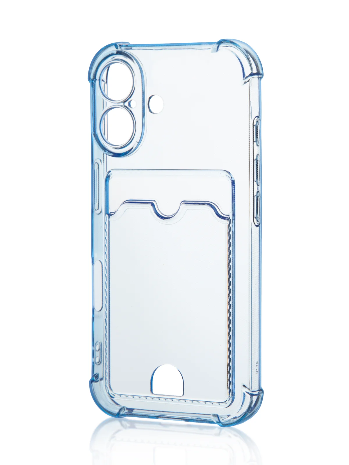 Синий чехол для iPhone 16, Pro, Max, Plus противоударный BROSCORP, карман для карт, защита углов