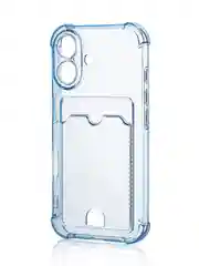 Синий чехол для iPhone 16, Pro, Max, Plus противоударный BROSCORP, карман для карт, защита углов