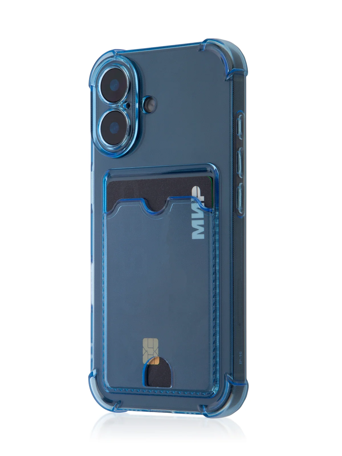 Синий чехол для iPhone 16, Pro, Max, Plus противоударный BROSCORP, карман для карт, защита углов