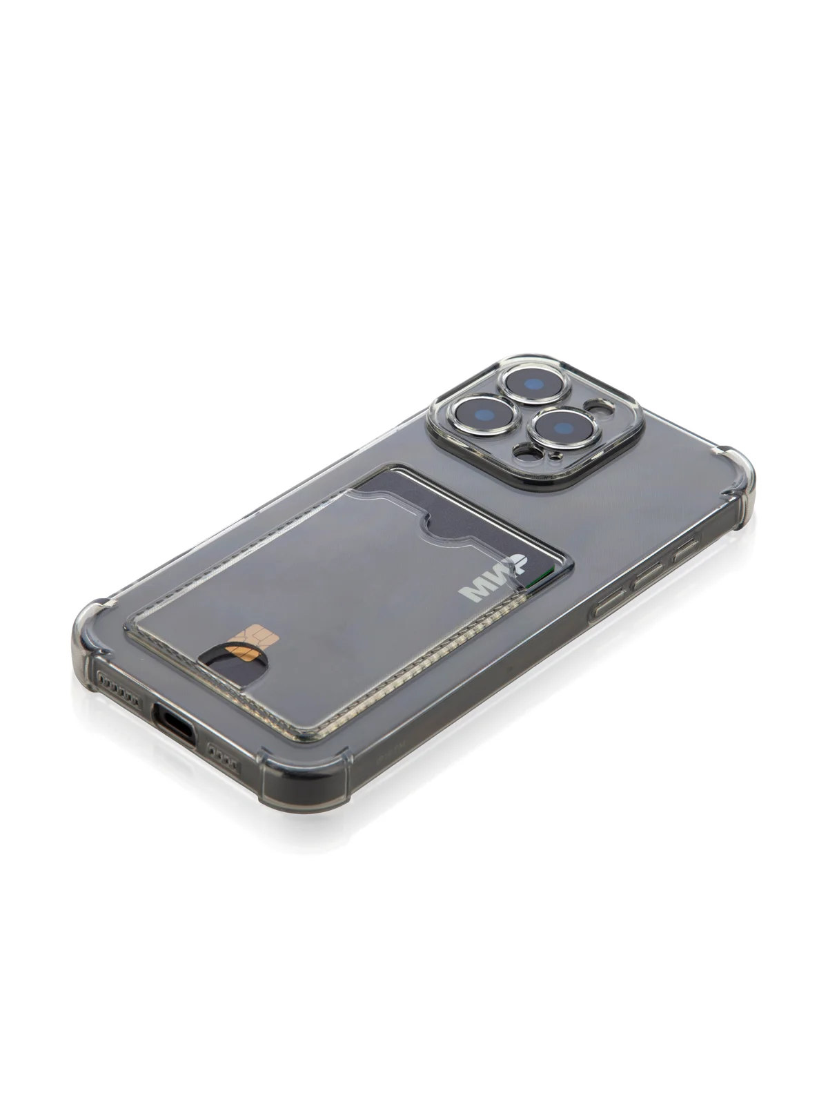 Серый чехол для iPhone 16, Pro, Max, Plus противоударный BROSCORP, карман для карт, защита углов