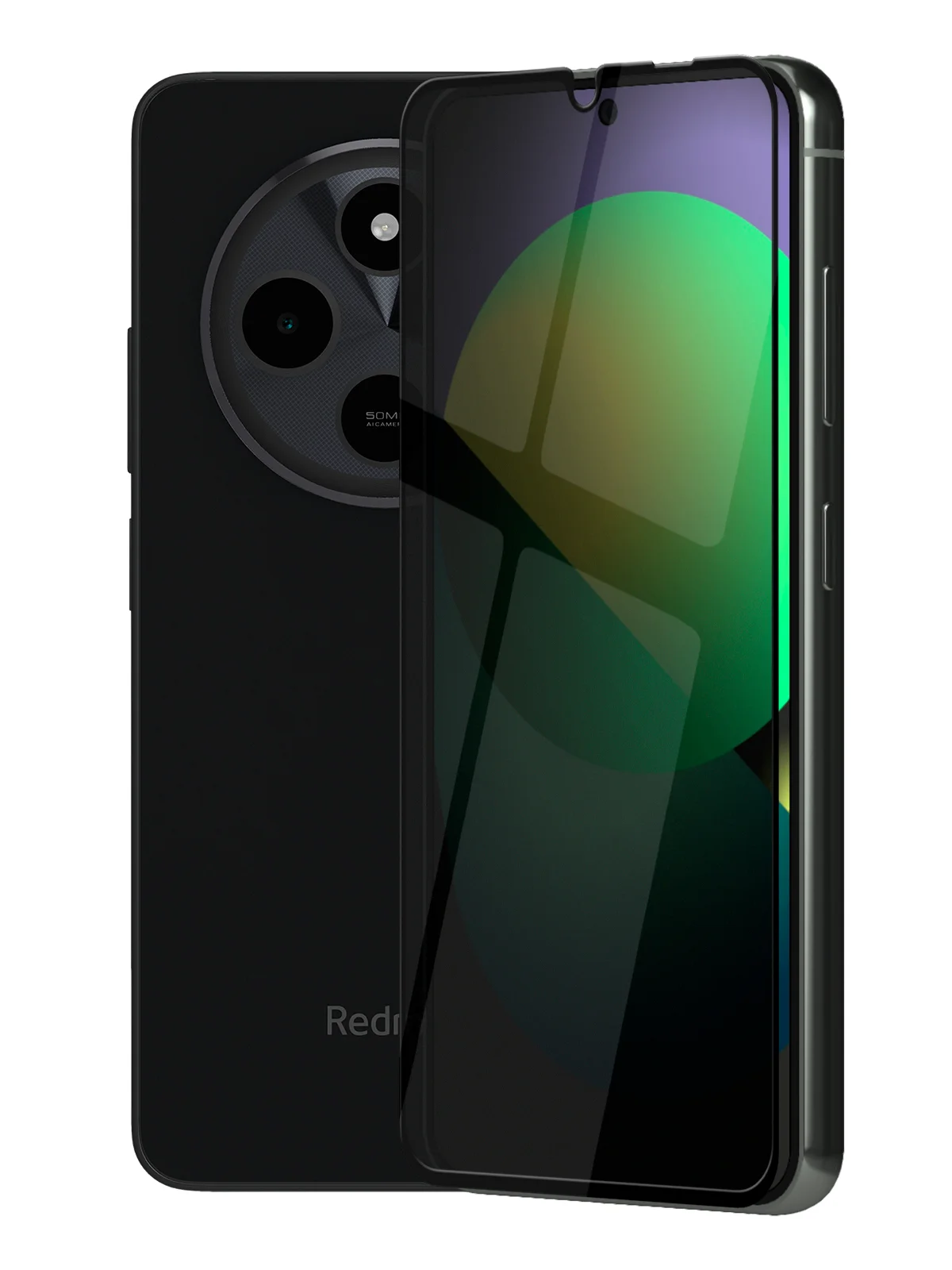 Черный стекло для Xiaomi Redmi 14C, POCO C75 защитное BROSCORP с олеофобное прозрачное антишпион