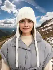 Белый женская теплая шапка-ушанка, вязаная