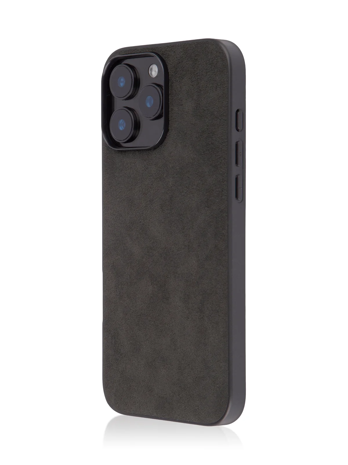 Черный люксовый чехол для iPhone 16 Pro Max алькантара ROSCO, замшевый, силиконовая окантовка