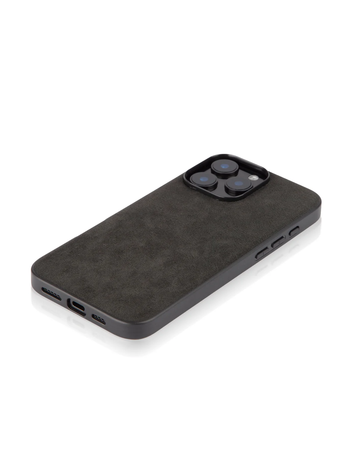 Черный люксовый чехол для iPhone 16 Pro Max алькантара ROSCO, замшевый, силиконовая окантовка