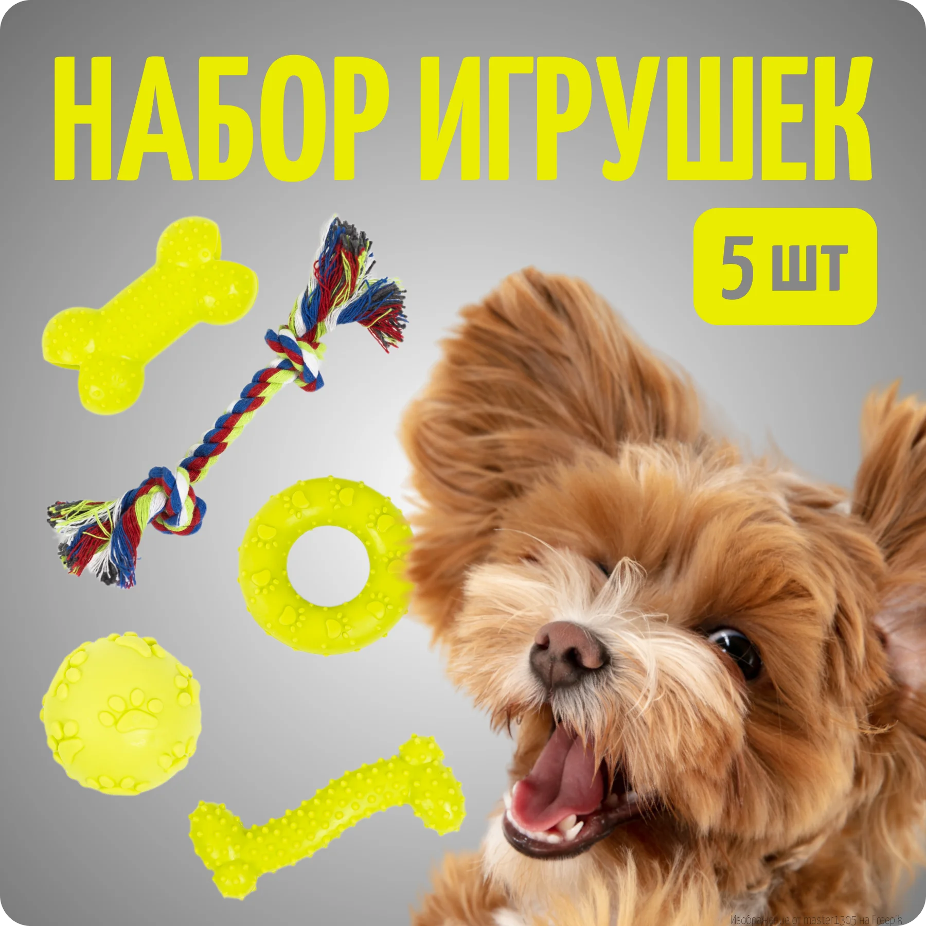 Игрушка для собак, набор 5 шт, кость, мячик, кольцо, Color Si