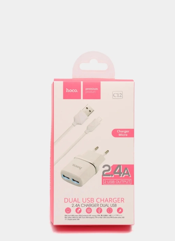 Сетевая зарядка для MICRO-USB 2.4A Hoco C12 / зарядное устройство 2xUSB