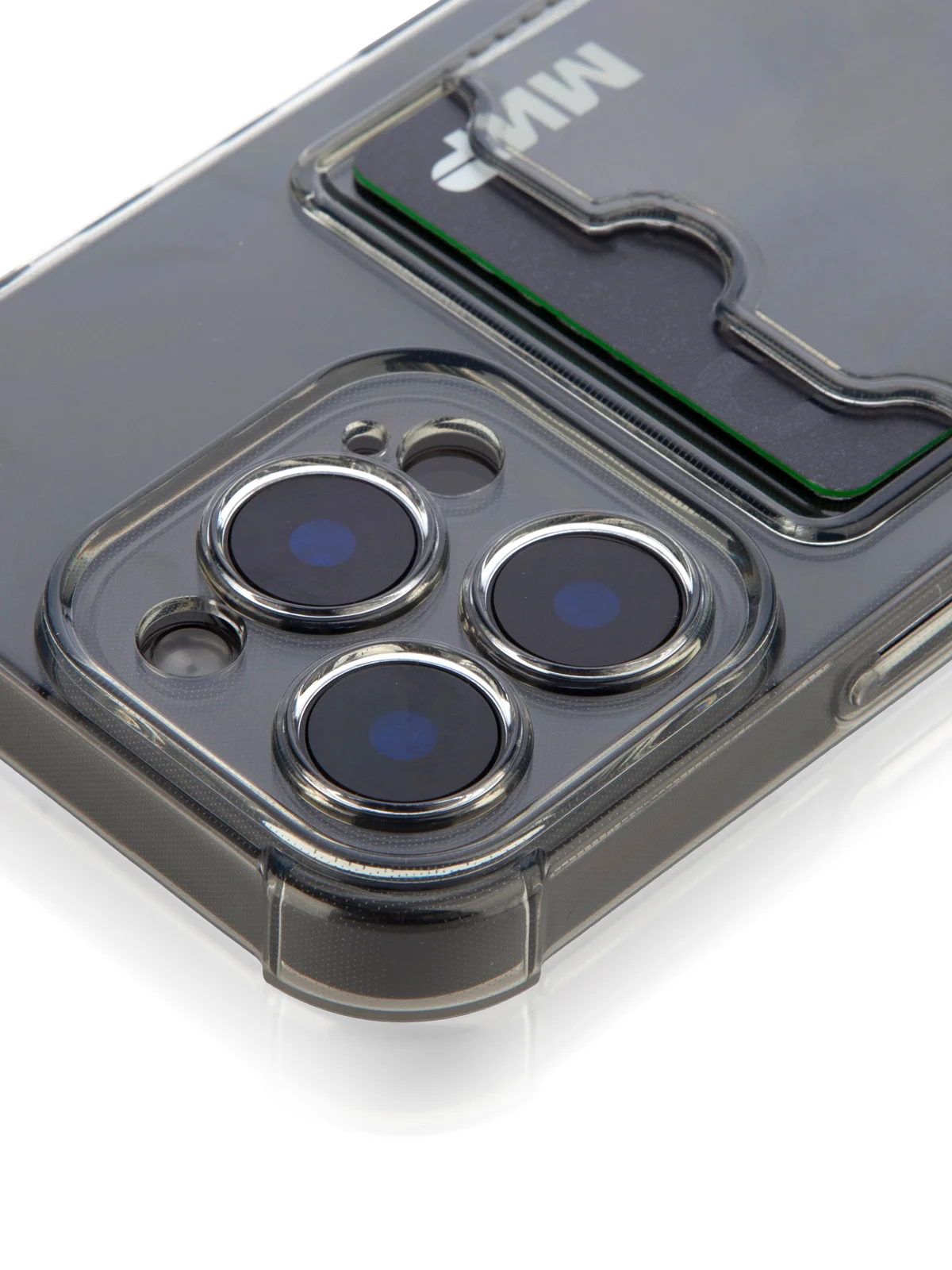 Серый чехол для Apple iPhone 16 Pro противоударный Rosco силиконовый с карманом для карт, углами
