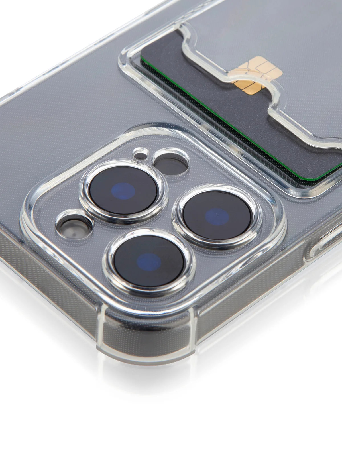 Прозрачный чехол для Apple iPhone 16 Pro противоударный Rosco силиконовый с карманом для карт, углами