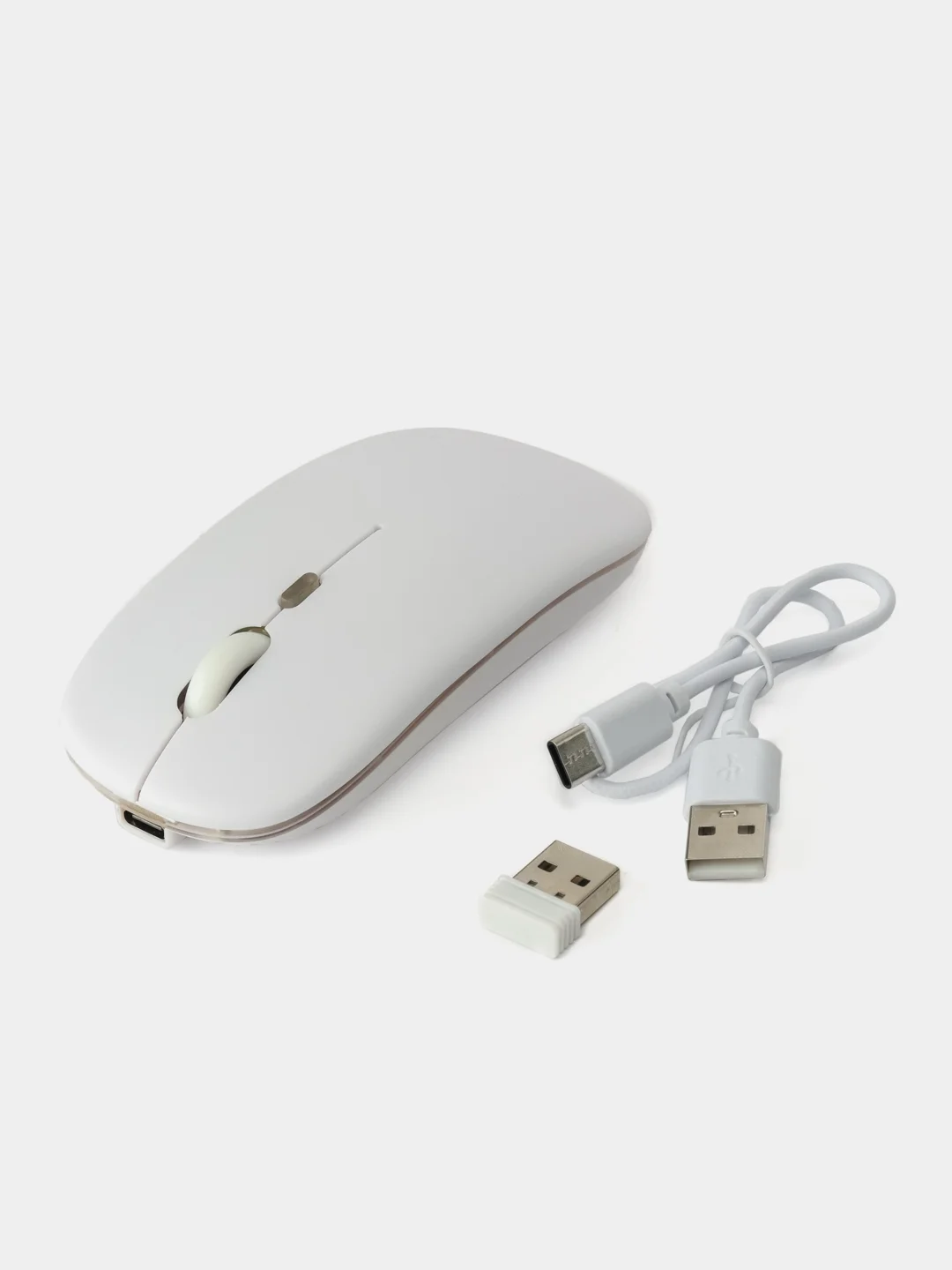 Белый мышь беспроводная с Bluetooth и USB-адаптер, бесшумная с USB зарядкой, 2.4GHz для ноутбука