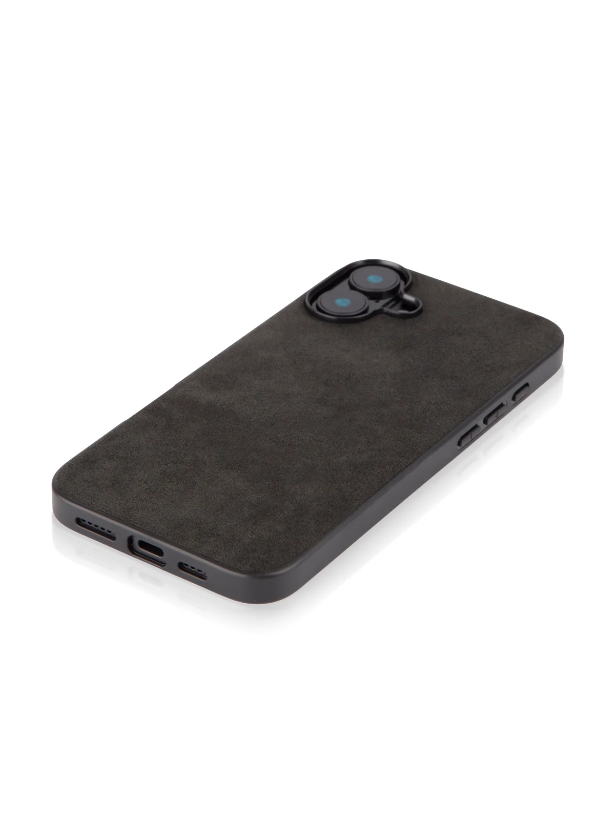 Черный люксовый чехол для Apple iPhone 16 Plus алькантара ROSCO замшевый с силиконовой окантовкой