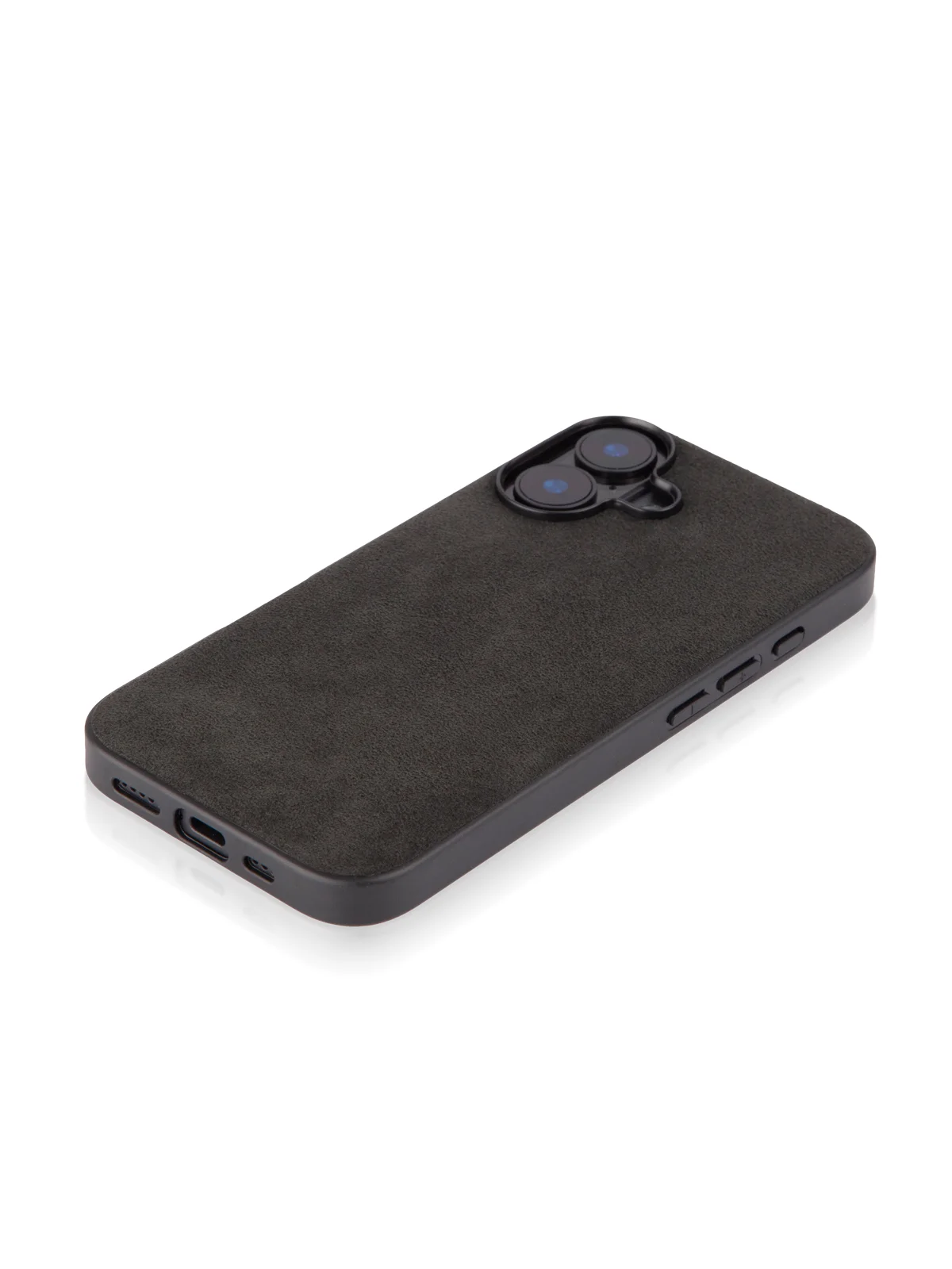 Черный люксовый чехол для Apple iPhone 16 алькантара Rosco замшевый с силиконовой окантовкой