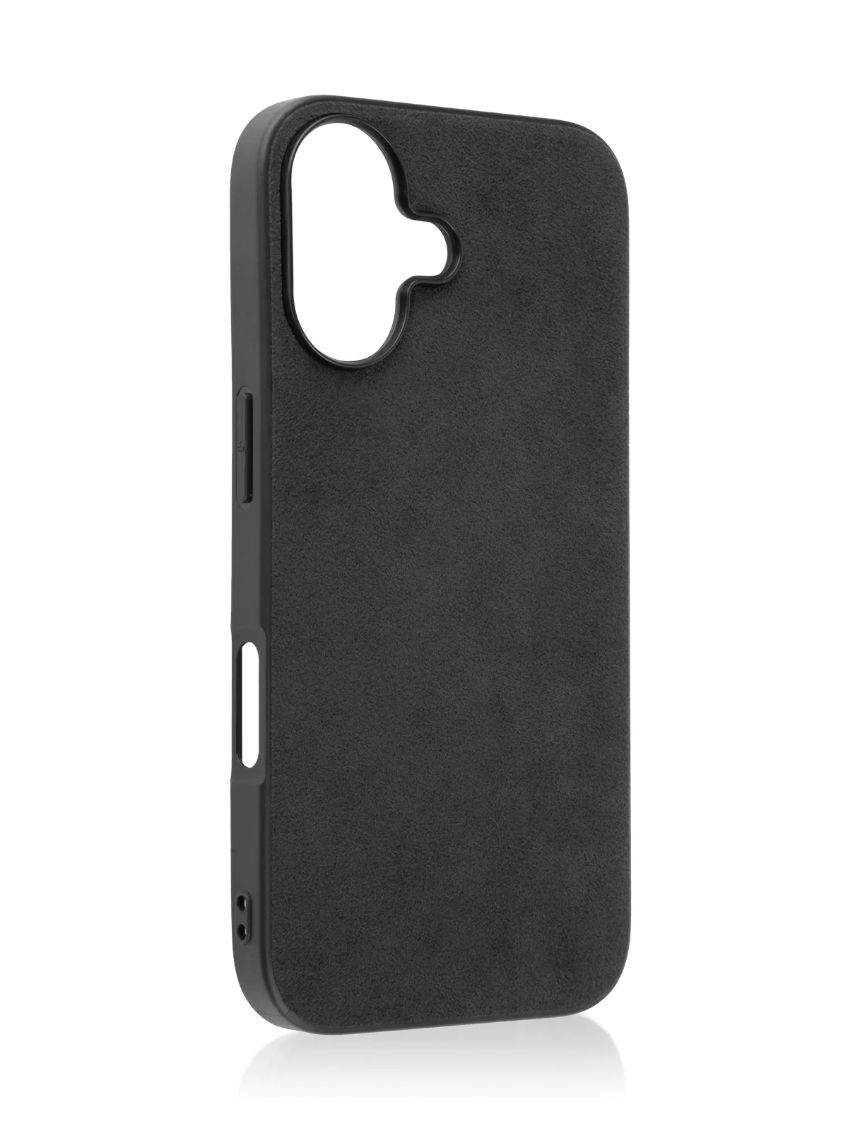 Черный люксовый чехол для Apple iPhone 16 алькантара Rosco замшевый с силиконовой окантовкой