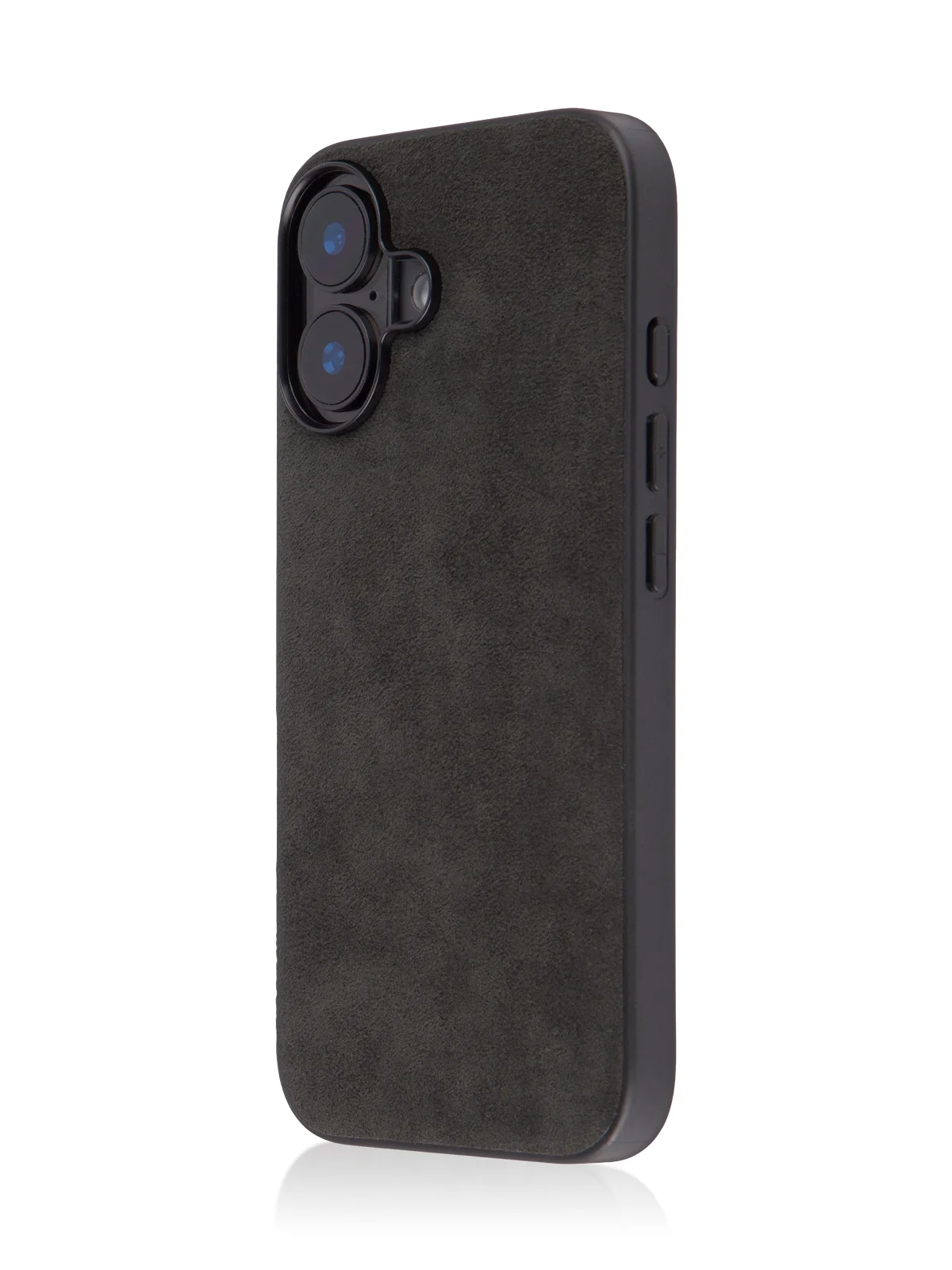 Черный люксовый чехол для Apple iPhone 16 алькантара Rosco замшевый с силиконовой окантовкой