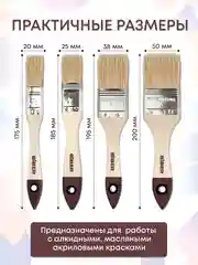 Кисти малярные плоские для краски набор 4 шт, 20-25-38-50 мм