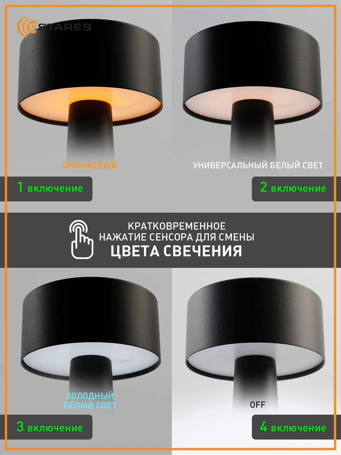 Черный управляемая настольная лампа ,светильник прикроватный  Estares  DOWN LIGHT 2W