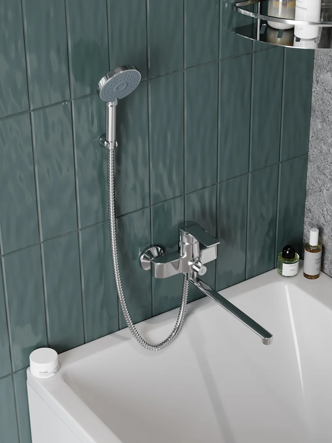 СМЕСИТЕЛЬ ДЛЯ ВАННОЙ С ДЛИННЫМ ИЗЛИВОМ TEYMI LORI, ХРОМ T10222