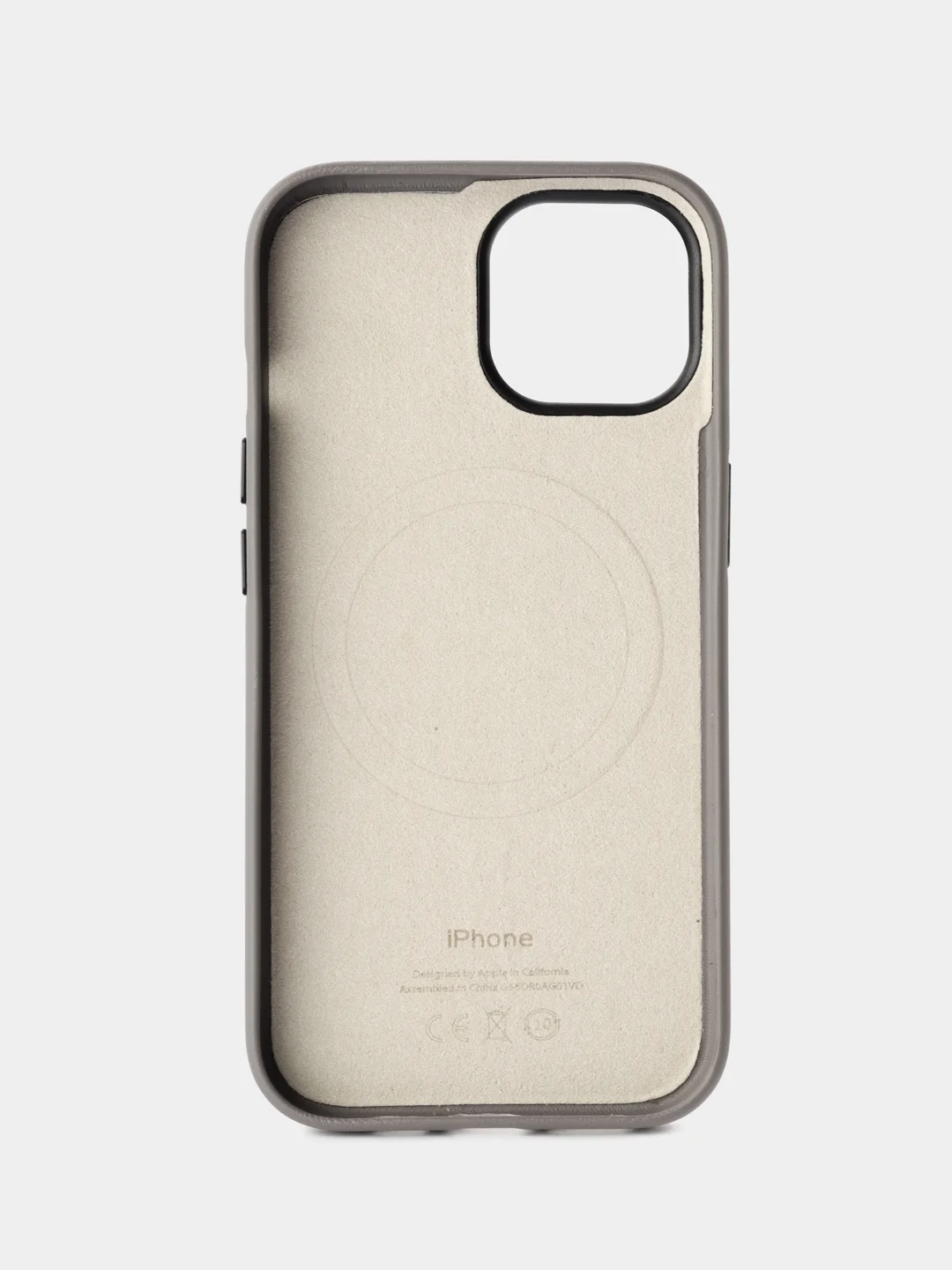 Серый кожаный чехол Leather Case для iPhone 15 с функцией MagSafe
