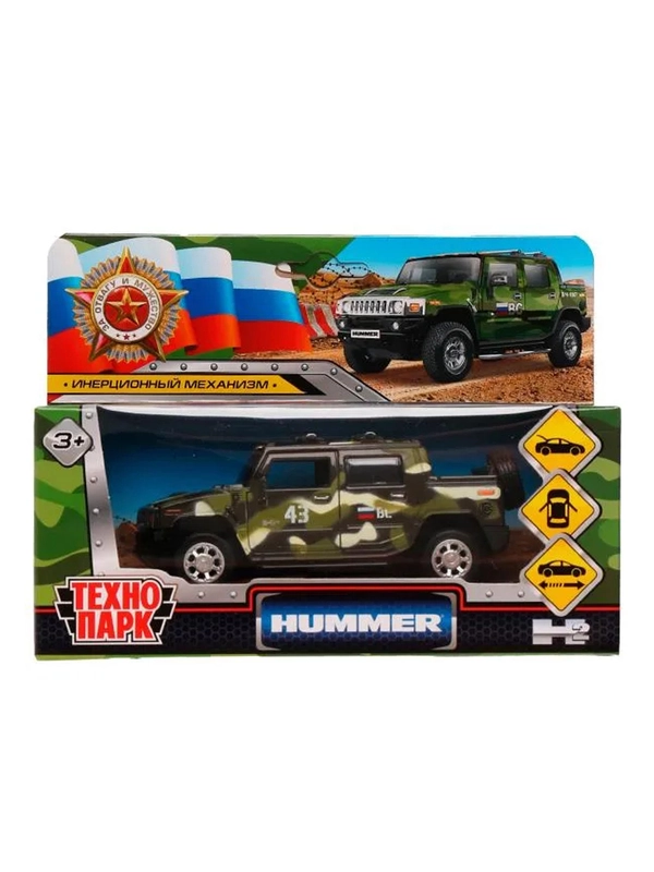 Машина металлическая Технопарк Hummer H2 Pickup, камуфляж, 12 см