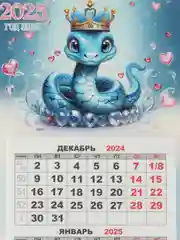 Голубой календарь мини-трио "Символ года - Змея" на магните, 2025 год, 24,5 х 11 см