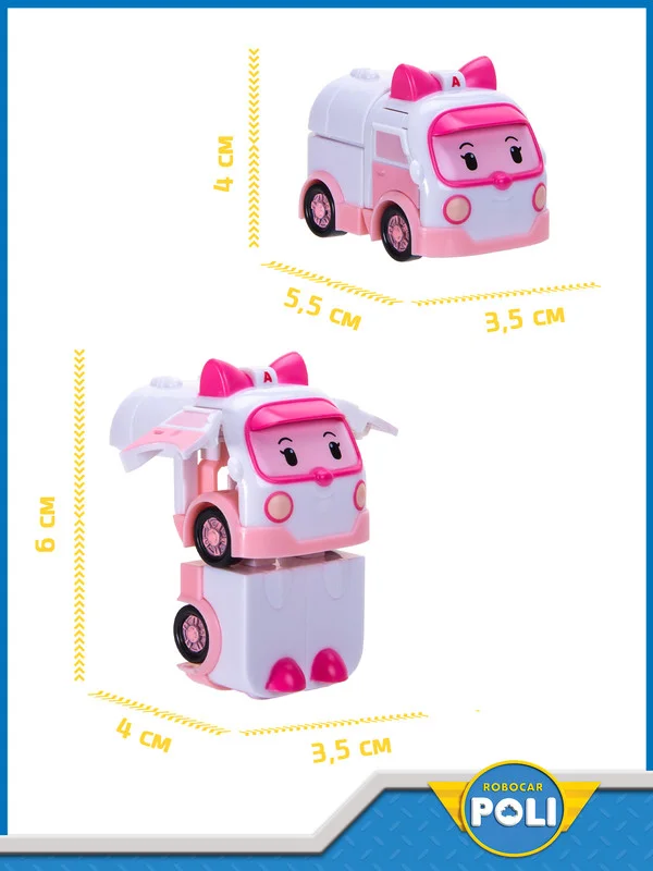 Розовый robocar Poli Робот трансформер Робокар Поли мини "Эмбер" 6,5 см, MRT-672