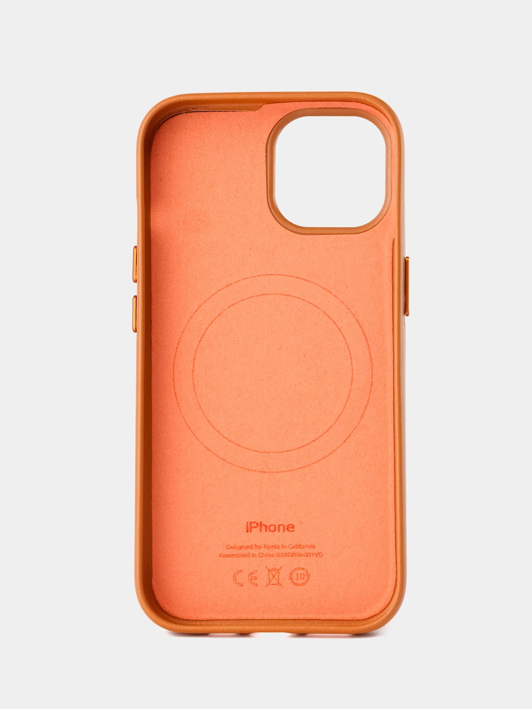 Оранжевый кожаный чехол Leather Case для iPhone 15 с функцией MagSafe