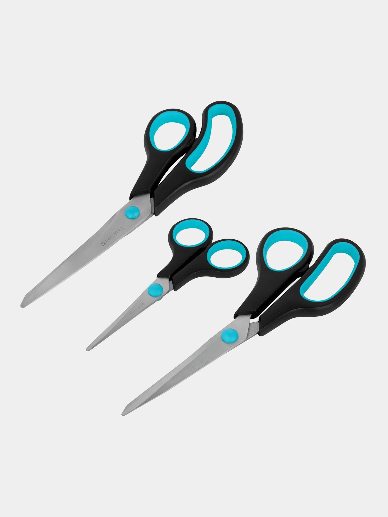 Ножницы Brauberg Soft Grip, 238411, канцелярские, набор 3 штуки, для бумаги и картона