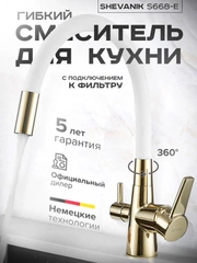 Смеситель для кухни с краном для питьевой воды и гибким изливом, Shevanik S668E