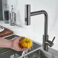 Серый смеситель для кухни с выдвижным изливом SHEVANIK S263