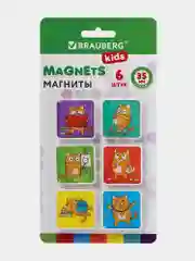 Магниты квадратные Brauberg Kids, 272514, магнитики на холодильник, для доски в школу 6 шт