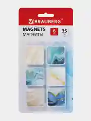 Магниты квадратные Brauberg Glass, 272512, магнитики на холодильник, для доски, набор 6 шт