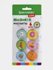Магниты круглые Brauberg Kids, 272515, магнитики на холодильник, для доски в школу 6 шт