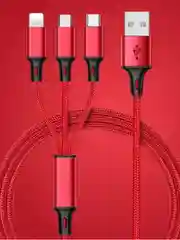 Красный зарядный провод 3 в 1 для Iphone (Lighthing), Micro USB, Type C, 1,2 метра