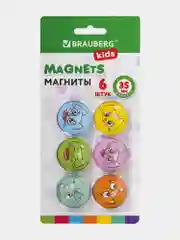 Магниты круглые Brauberg Kids, 272516, магнитики на холодильник, для доски в школу 6 шт