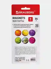Магниты круглые Brauberg Glass, 272517, магнитики на холодильник, для доски, набор 6 шт