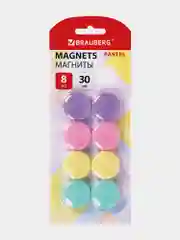 Магниты круглые Brauberg Pastel, 272518, магнитики на холодильник, для доски, набор 8 шт