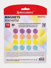 Магниты круглые Brauberg Pastel, 272519, магнитики на холодильник, для доски, набор 16 шт