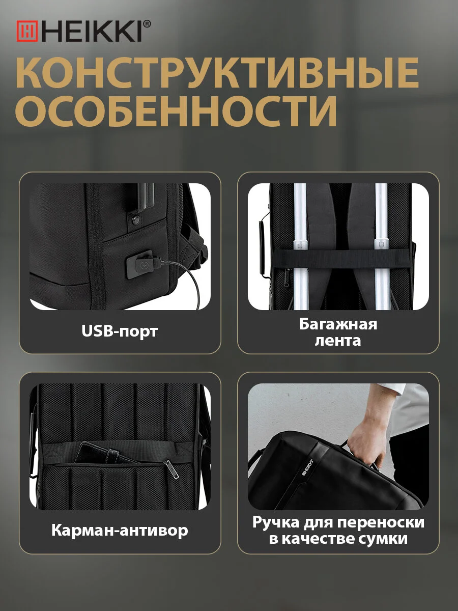 Рюкзак сумка Heikki Priority, 272587, женский, мужской, школьный, городской, для ноутбука
