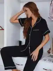 Черный пижама женская, штоны с рубашкой