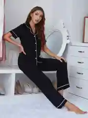 Черный пижама женская, штоны с рубашкой