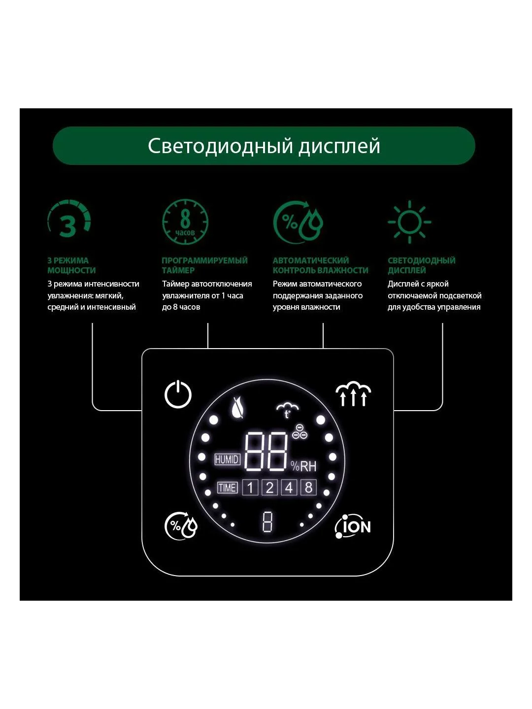Увлажнитель воздуха MARTA MT-2383 с функцией теплый пар и ионизацией темный агат