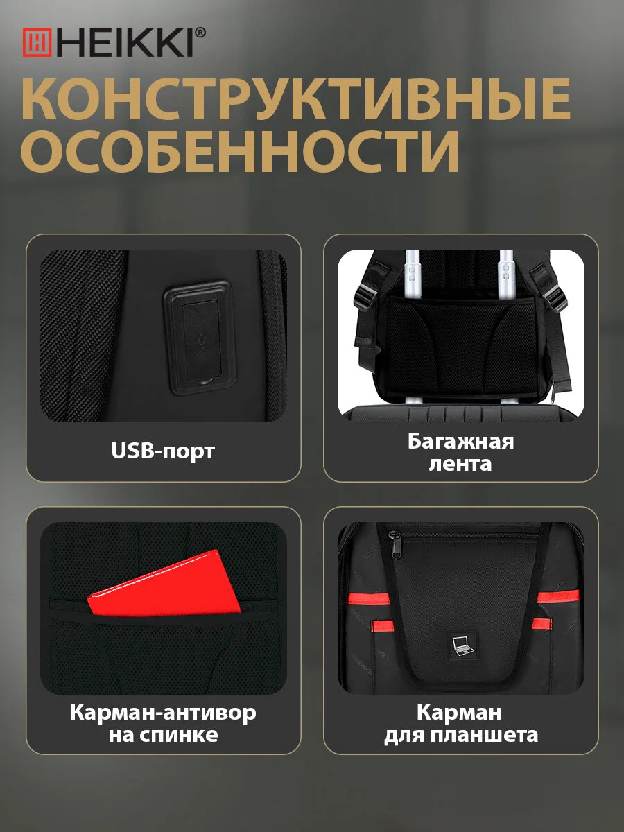 Рюкзак Heikki High Tech, 272588, мужской женский подростку школьный городской для ноутбука