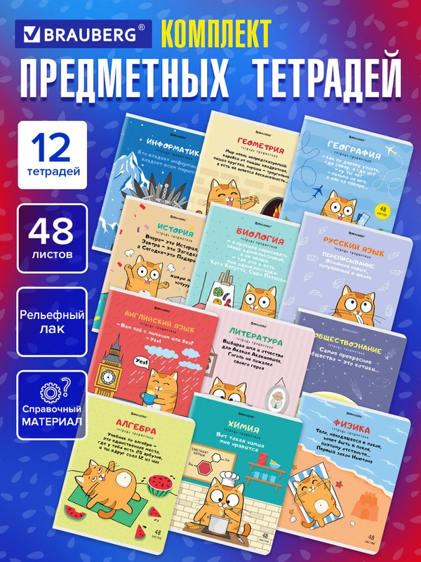 Тетради предметные школьные со справочным материалом, 48 листов Brauberg 404609