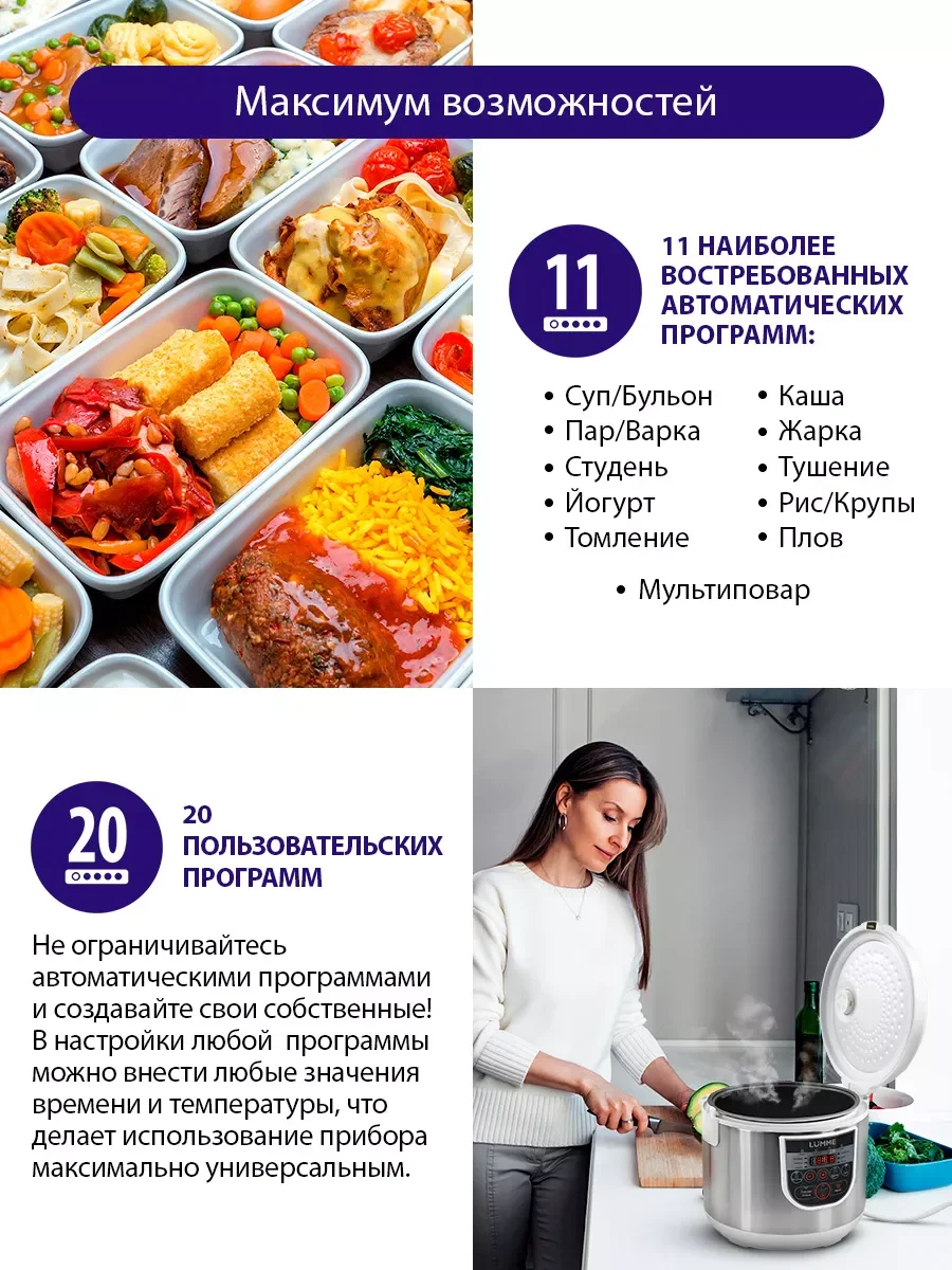 Белый мультиварка LUMME LU-1448/ 5 литров/ 31 программа / белый жемчуг
