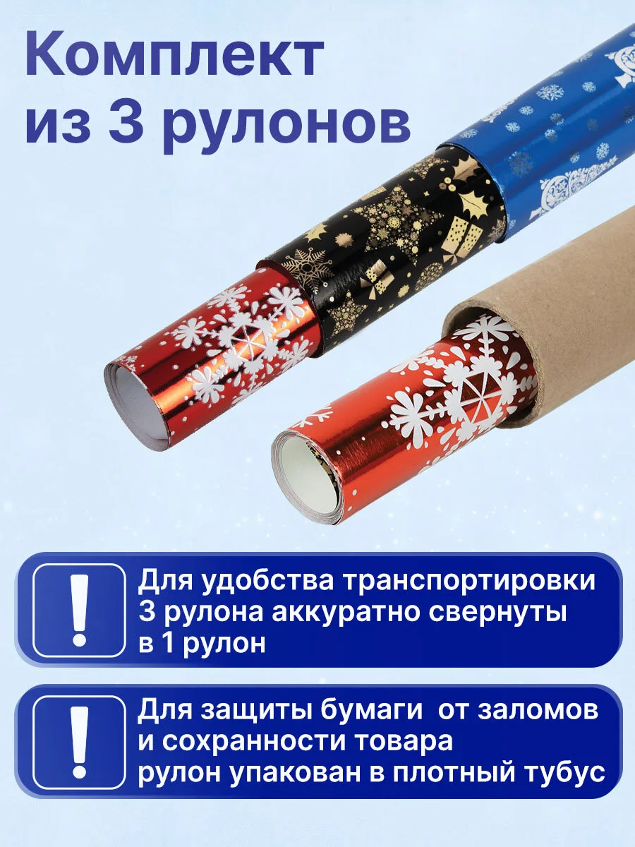 Бумага упаковочная для подарков, новогодняя 3 штуки "Хmas Pattern", Золотая Сказка, 591935