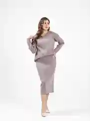 Бежевый меланж костюм женский, вязанный, свитер, юбка